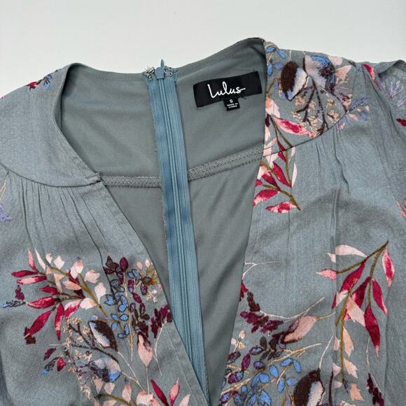 Lulu's | Fiorire Slate Blue Floral Print Wrap Maxi Dress - Picture 6 of 8